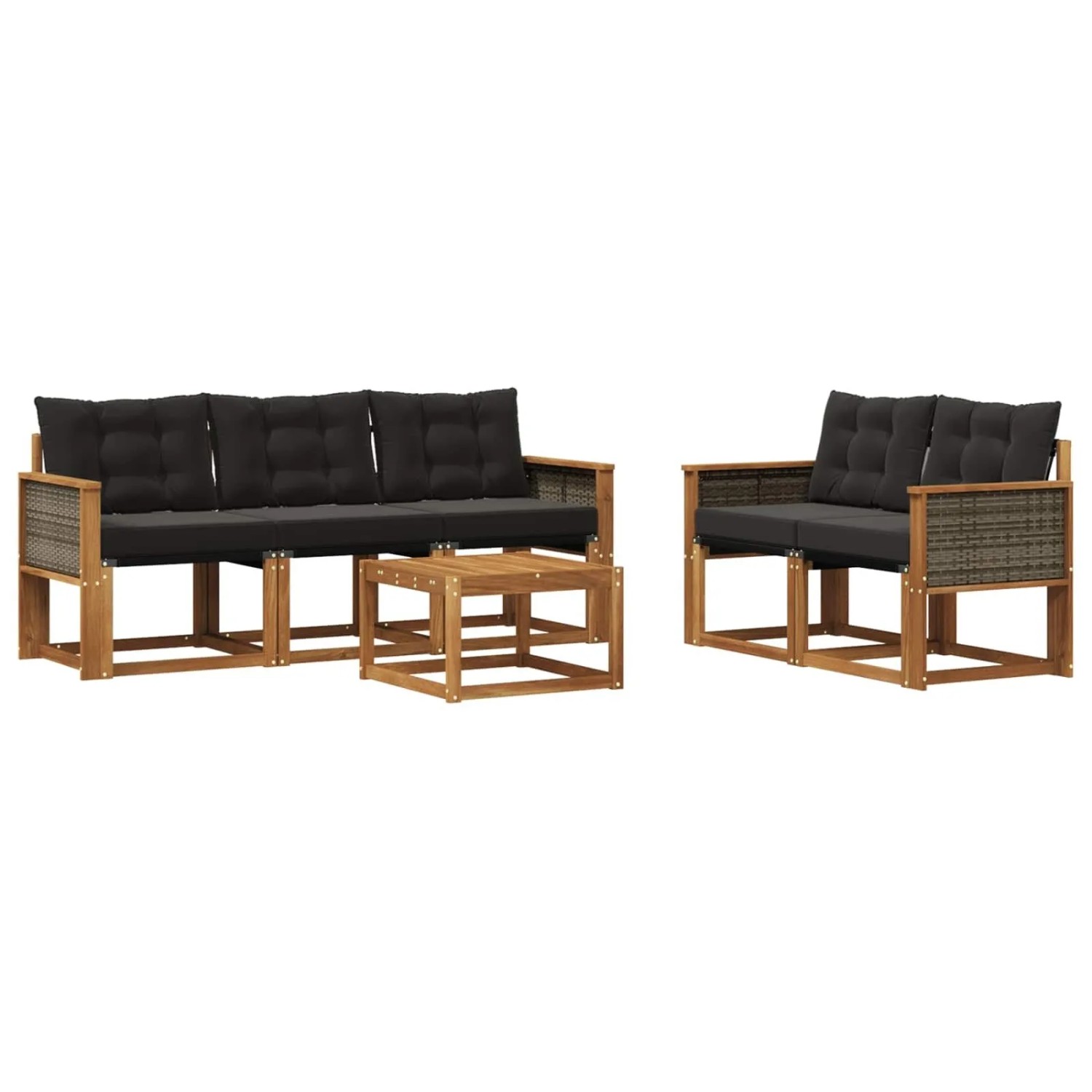 vidaXL Outdoor-Sofagarnitur mit Kissen 6 Stk Natur und Schwarz 3381772