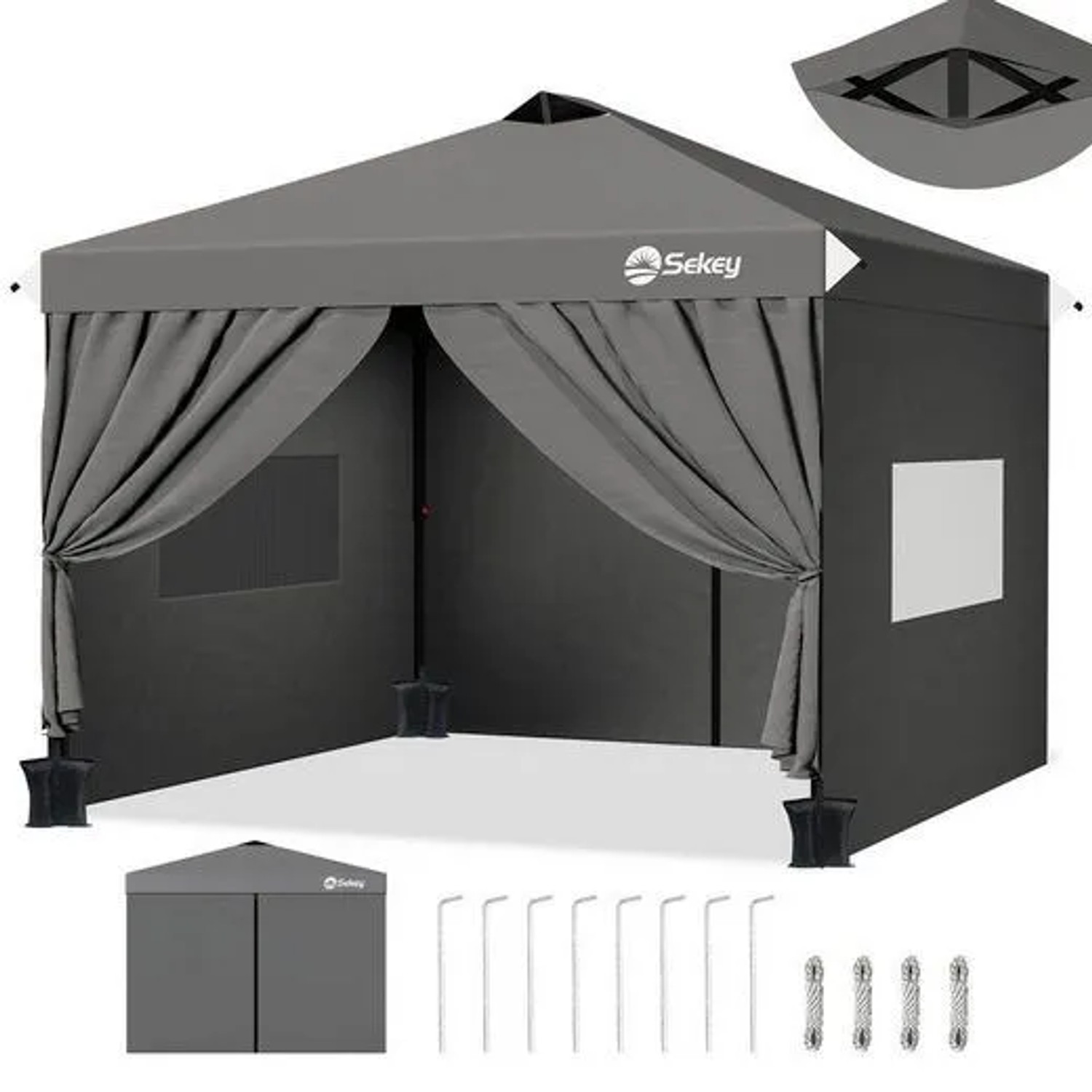 Sekey Faltpavillon 3x3 m mit 4 Seitenteilen und Privatsphären Fenster