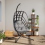 Anthrazitfarbener vidaXL Hängesessel Ei-Design mit Stahlgestell und grauem Kissen.
