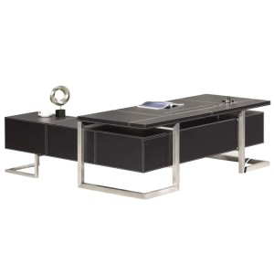 Schwarzer Jet-Line Chef Schreibtisch Vendig mit Sideboards und Edelstahlgestell, 220x200x75 cm.