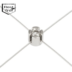 Conacord Kreuzklemme 3 mm aus Edelstahl für Drahtseile, Detailaufnahme.