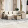 Beige 7-tlg. vidaXL Garten-Sofagarnitur aus Rattan mit Kissen auf Terrasse.