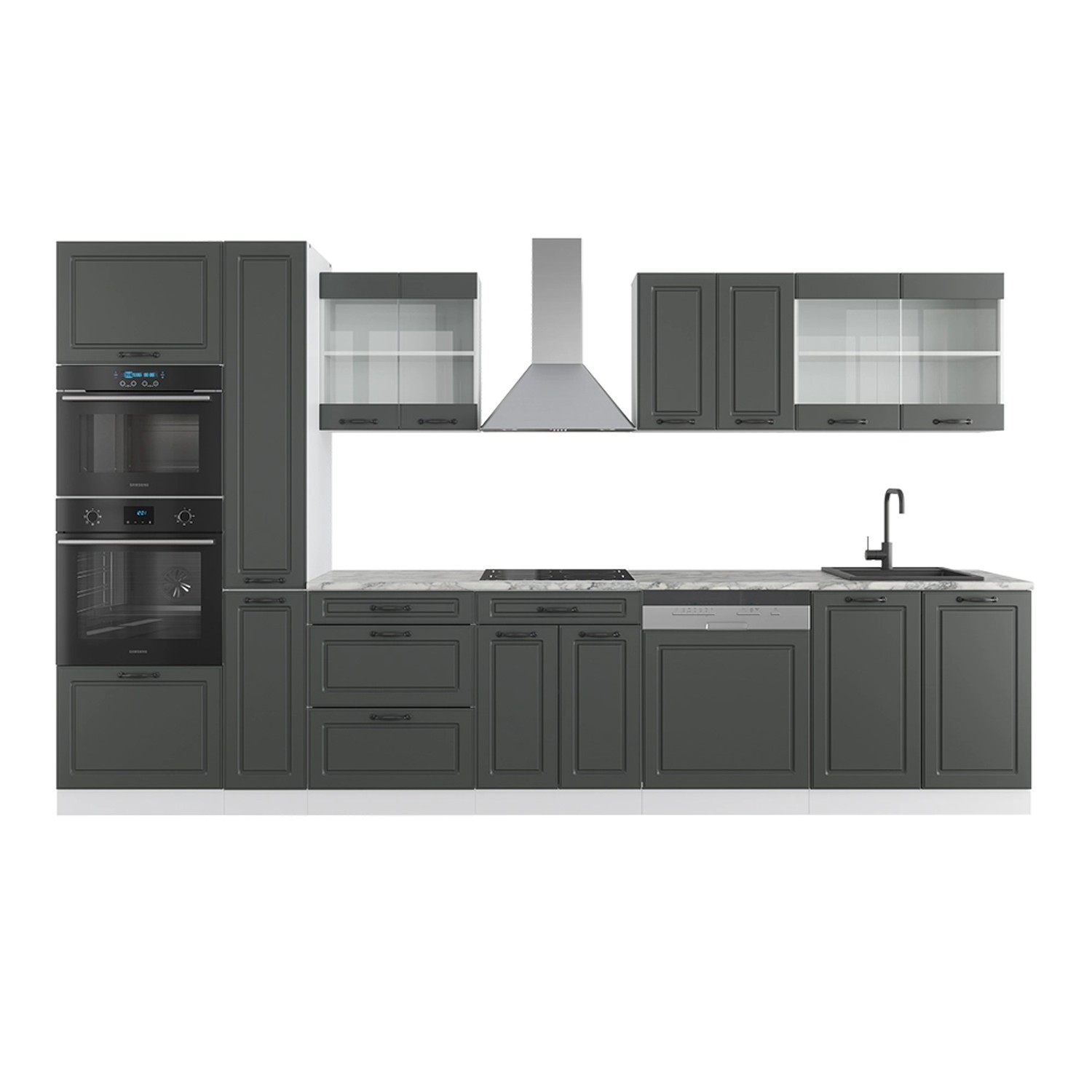Vicco R-Line Küchenzeile Anthrazit Landhaus/Weiß 350 cm mit Hochschrankohne günstig online kaufen