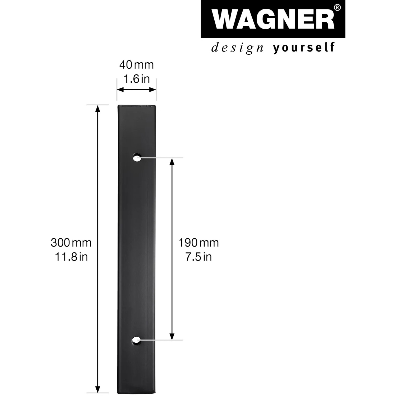 Schwarzer Wagner Designrahmen, 710x300 mm, aus pulverbeschichtetem Stahl für DIY Möbelbau.