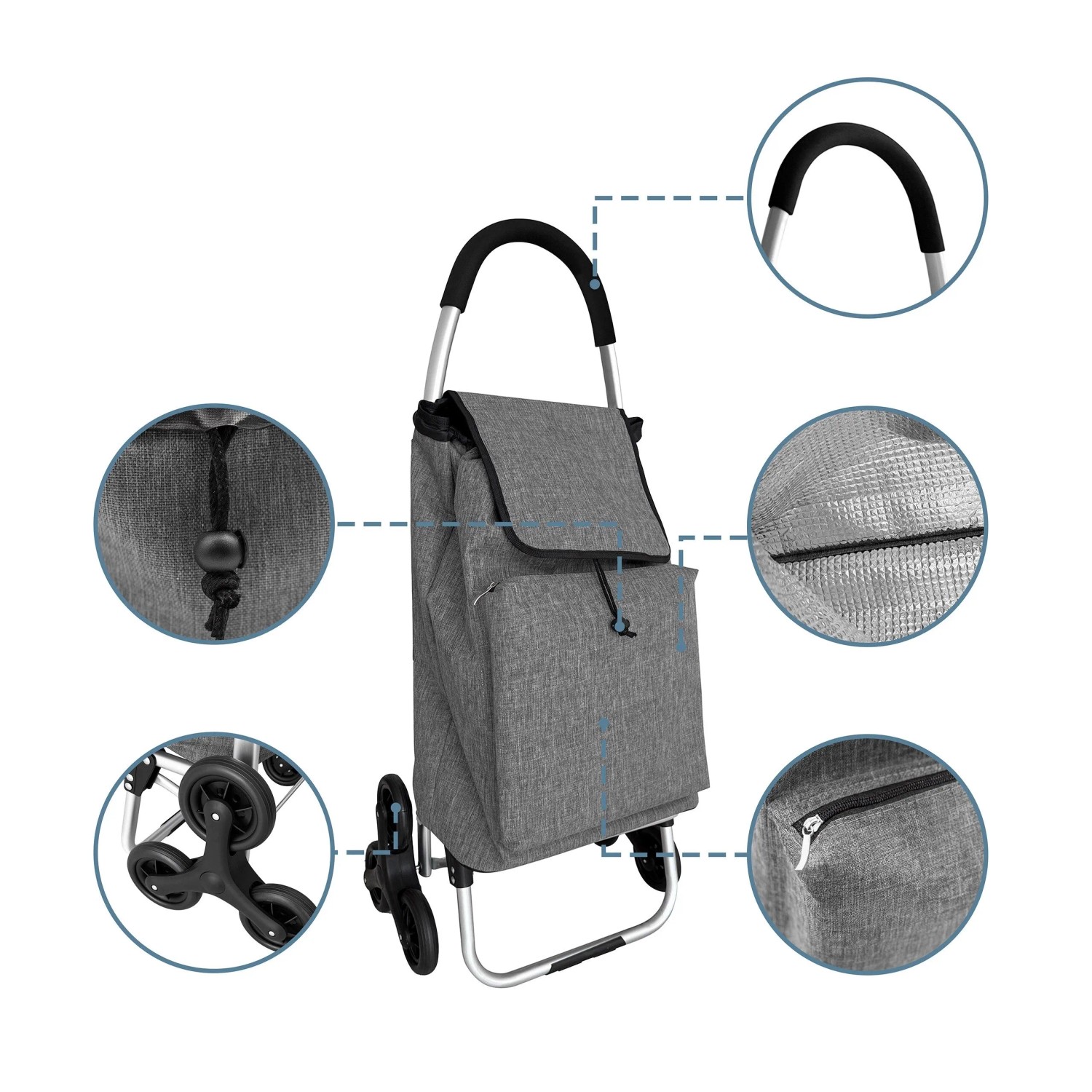 Relaxdays Einkaufstrolley Polyester Aluminium Grau Treppensteiger Klappbar 101 cm x 48 cm x 38 cm 2,5 kg_3