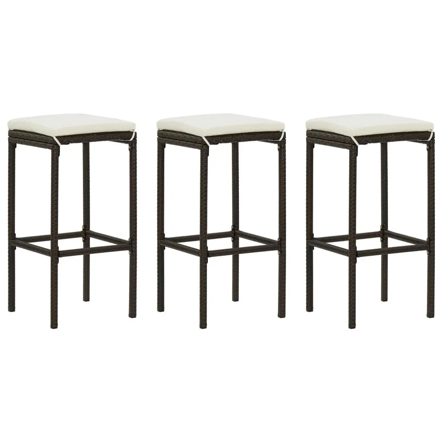 vidaXL Barhocker mit Kissen 3 Stk Braun Poly Rattan 313442