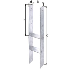 Feuerverzinkter Alberts H-Pfostenträger 141x400/800/80 mm zum Einbetonieren.
