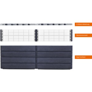 Garantia Hochbeet-System Ergo Quadro Wood, 80x160x80cm, mit Frühbeetabdeckung und Wachstumsmodul.