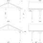 Technische Zeichnung: Palmako Carport Robert, 555x372 cm, weiß lackiert, Maße und Ansichten.