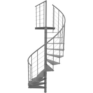 Graue Minka Spindeltreppe Milano, Ø120 cm, für Geschosshöhen bis 300 cm. Metallstufen mit Geländer.