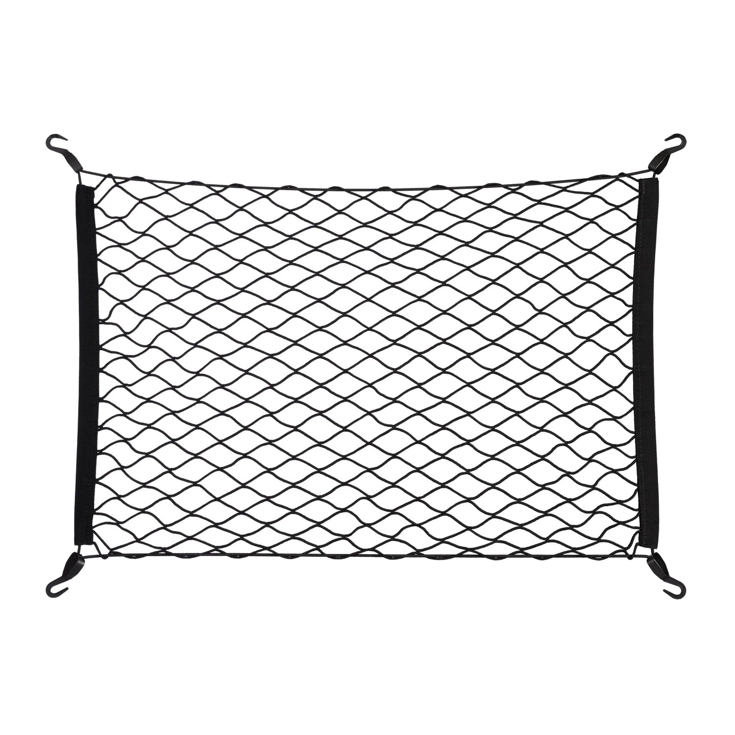 Relaxdays Kofferraumnetz Nylon Kunststoff Latex Schwarz Elastisch Dehnbar mit 4 Haken 3 cm x 80 cm x 62 cm 0,26 kg