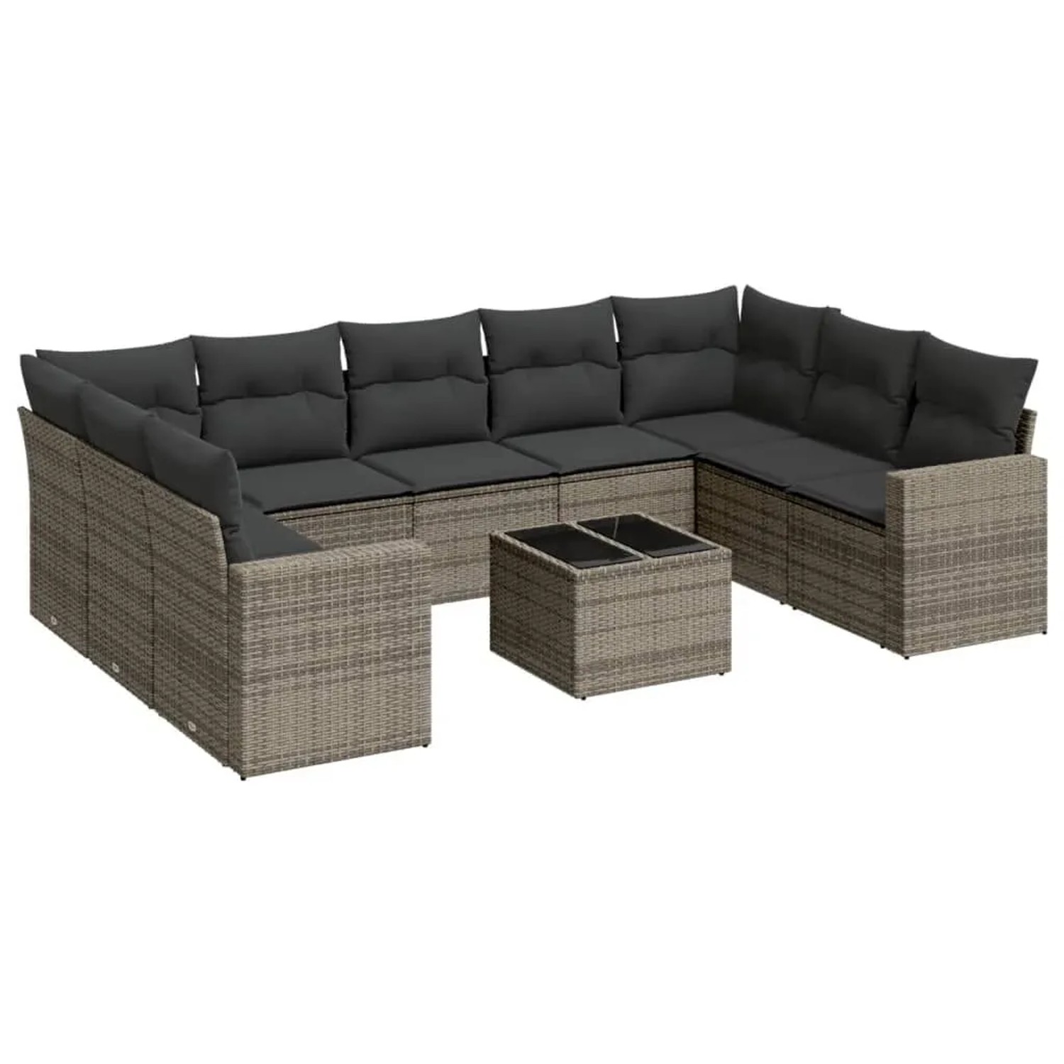 vidaXL 10-Tlg Garten-Sofagarnitur mit Kissen Grau Poly Rattan 3251747