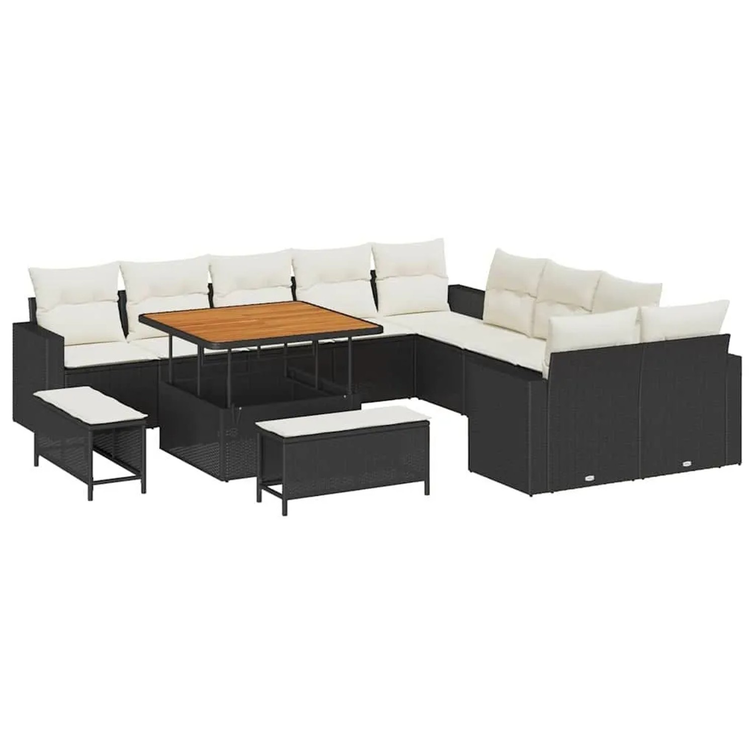 vidaXL Gartensofa-Set mit Kissen 17 Stk Schwarz und Creme Poly-Rattan 33636 günstig online kaufen