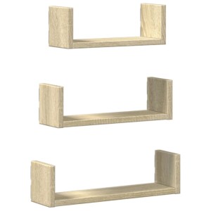 Set aus 3 U-förmigen vidaXL Wandregalen in Sonoma-Eiche aus Holzwerkstoff, verschiedene Größen, für Stauraum.