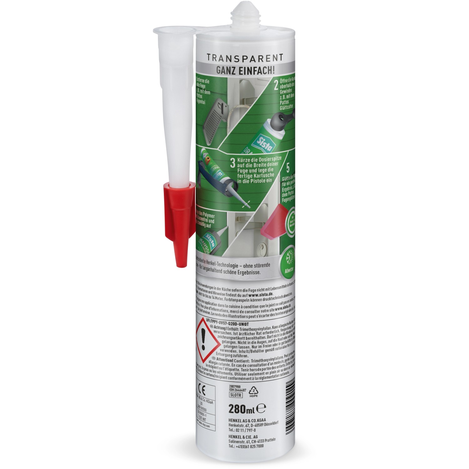 Sista Dichtstoff Draußen Transparent, 280ml Kartusche zum Füllen und Ausbessern von Fugen.