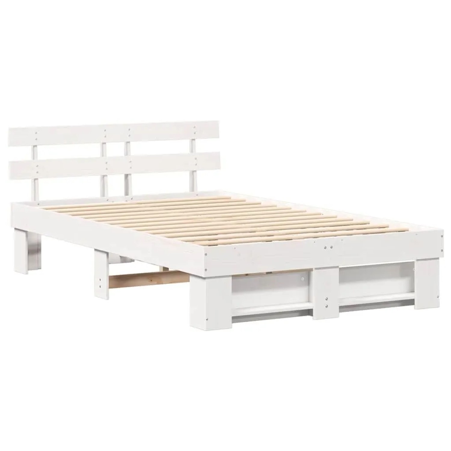 vidaXL Bettrahmen mit Kopfteil Weiß 120 x 200 cm Massives Kiefernholz 872486