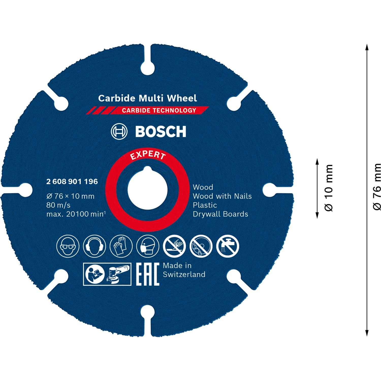 Bosch Expert Trennscheibe Carbide Multi Wheel, Ø 76 mm, für Winkelschleifer zum Schneiden von Holz, Kunststoff und Trockenbau.