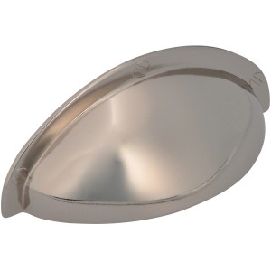 Siro Möbelgriff 1760, nickelfarben glänzend, Lochabstand 64 mm, Muschelgriff aus Metall.