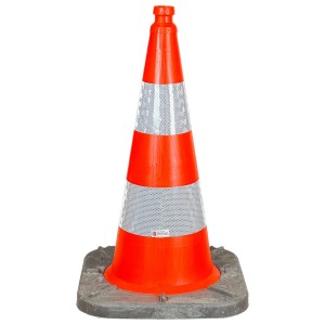 UvV Bigfoot XL Leitkegel, 75cm, 5kg, teilreflektierend, mit 2 Folienstreifen RA2/C für Baustellenabsicherung.