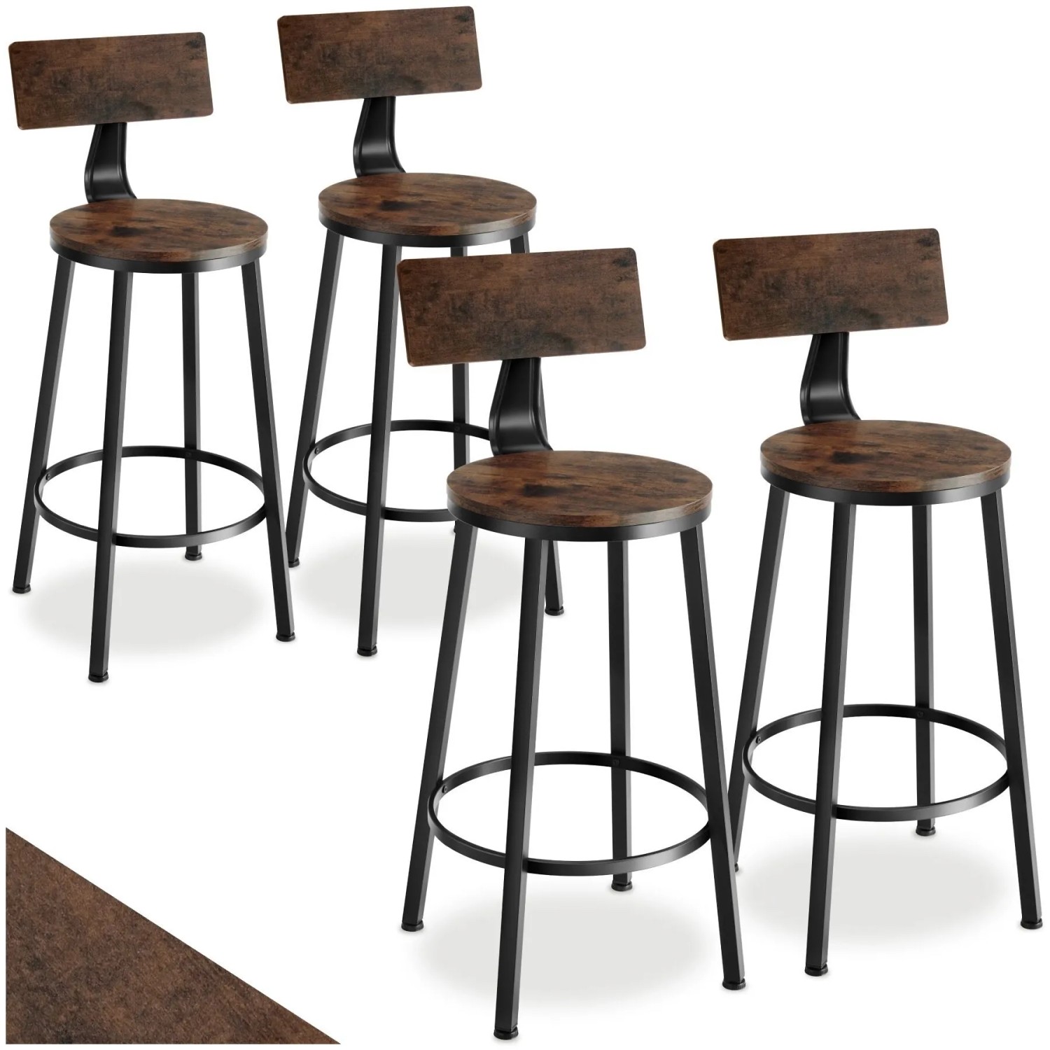 Tectake Set Barhocker Poole Mit Rückenlehne Industrial Style 54 X 54 X 101 5 Cm Industrial Holz Dunkel Rustikal