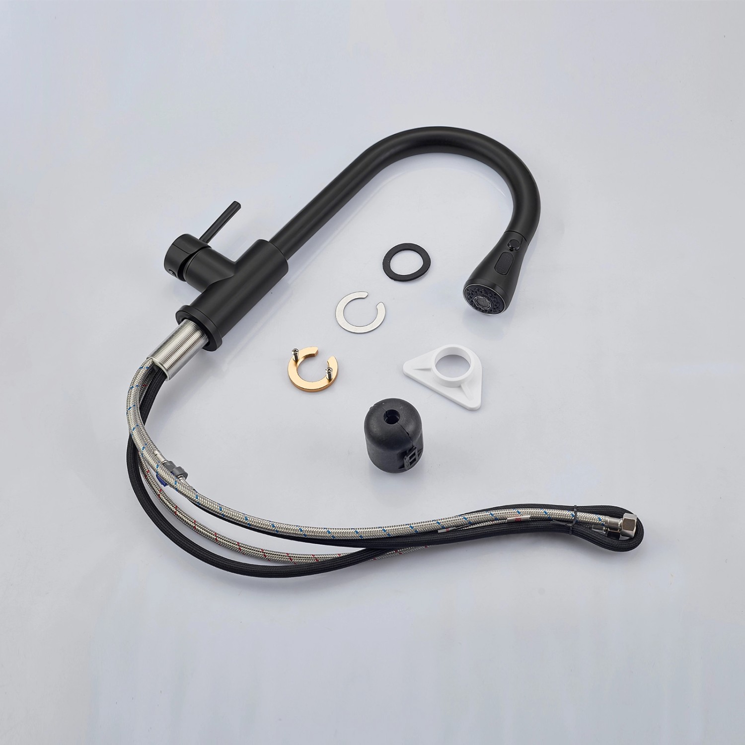 AICA Wasserhahn Schwarz Zwei Wasserauslassmodi Küche Mischbatterie Ausziehbar 360° Drehbar Einhand-Spültischarmatur Bad Küchenarmatur_9