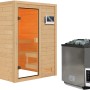Woodfeeling Sauna Sandra mit Bio-Ofen und Glastür, Massivholzsauna für entspannende Saunaerlebnisse.