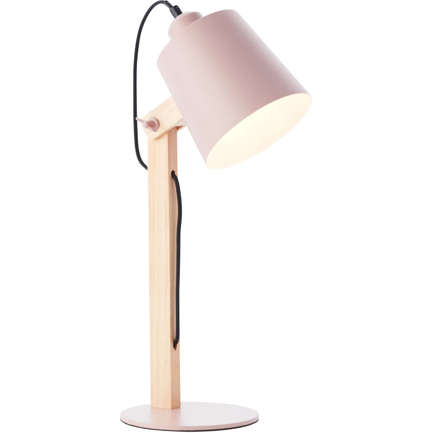 Rosa Tischleuchte Swivel mit Holzfuß, Designlampe für den Innenbereich.