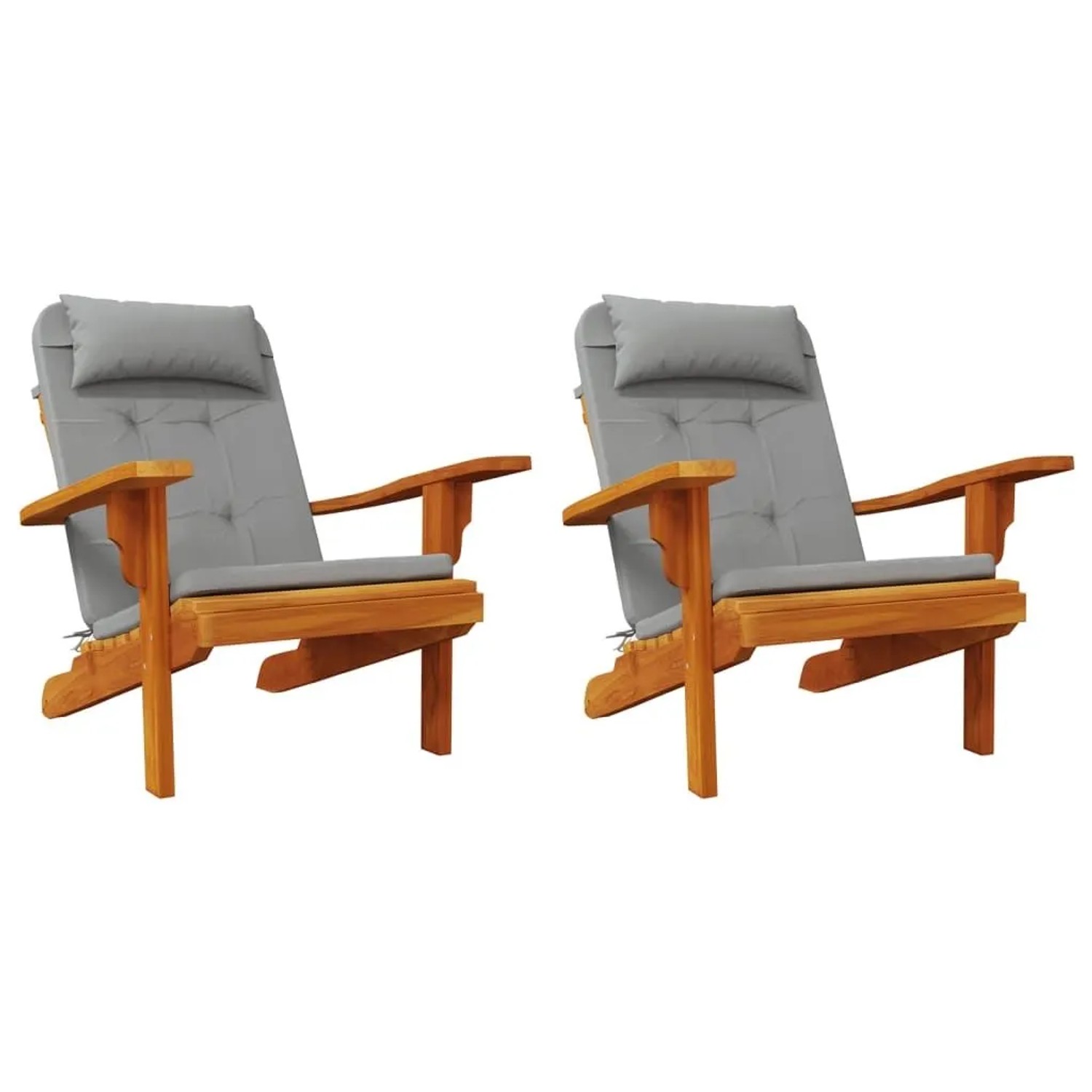 Zwei graue vidaXL Adirondack-Auflagen aus Oxford-Gewebe für Gartenstühle, gepolstert.