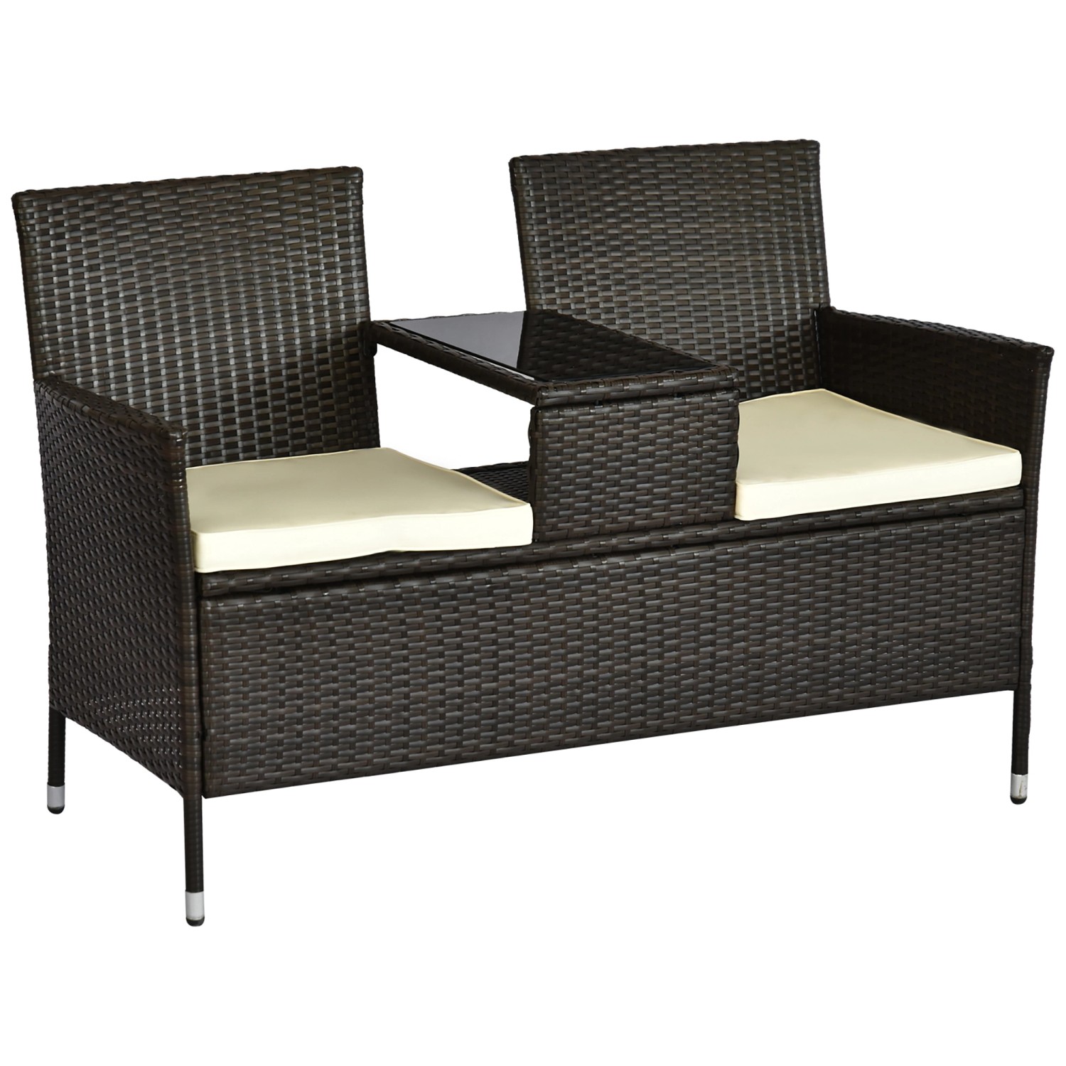 Outsunny Polyrattan Gartenbank mit Tisch