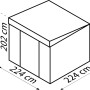 Skizze Pergart Gerätehaus Lübeck 88, Holzoptik, mit Maßangaben. Gerätehäuser für den Garten.