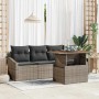 Graues 5-teiliges vidaXL Gartensofa-Set aus Polyrattan mit Tisch und Kissen für 4 Personen.