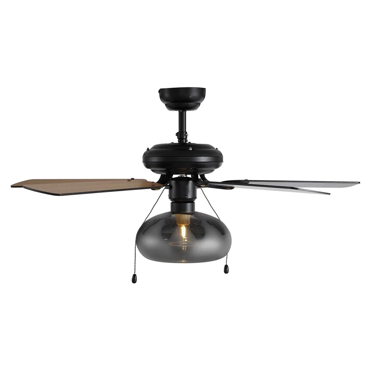 Schwarzer QAZQA Deckenventilator Mistral Busa 107,5 cm mit Zugschalter und Lampe.