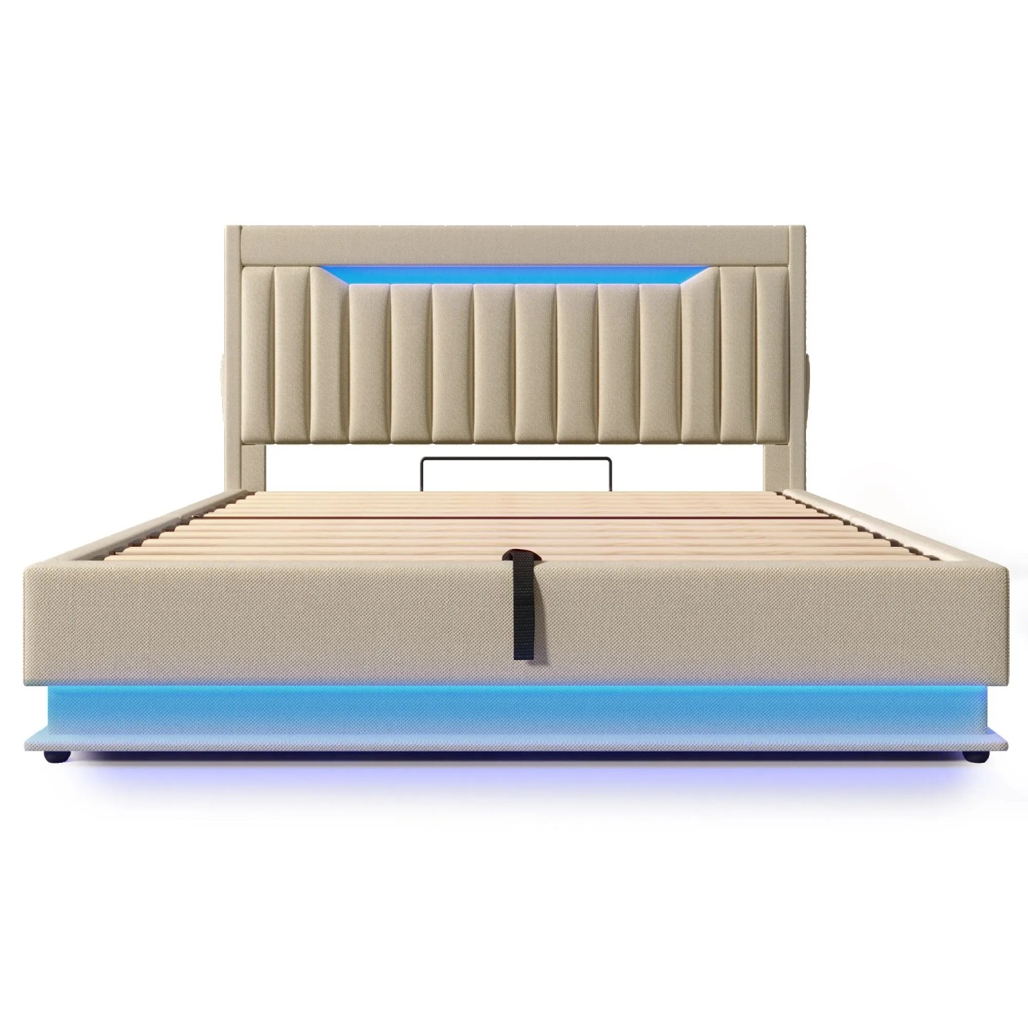 okwish Polsterbett 160x200cm mit LED Stauraum Einzelbett Beige ohne Matratze