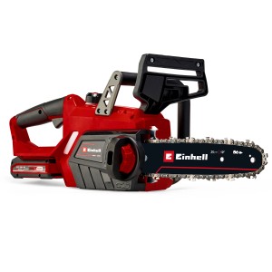 Einhell Akku-Kettensäge GE-LC 18 Li Kit, rot/schwarz, mit Akku und Ladegerät.