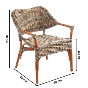 Kobolo Rattanstuhl TARA, geflochten, naturfarben, mit Armlehnen. Esszimmerstuhl.