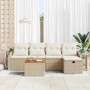 Beiges 6-tlg. vidaXL Garten-Sofa-Set aus Poly Rattan mit Kissen und Stauraum.