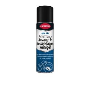 Caramba Performance Ansaug- & Drosselklappen-Reiniger Spraydose. Schwarze Dose mit blauem Etikett, zeigt Drosselklappe.
