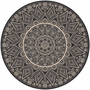 Runder Teppich Smuq Mandela, Ø 100 cm, mit Mandala-Muster in Schwarz und Beige. Dekorativer Teppichläufer für Innen und Außen.
