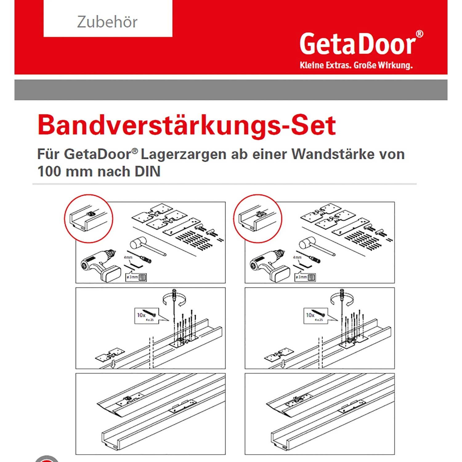 Getadoor Bandverstärkungsset für Türzargen, Anwendungsbeispiel Glastüren.