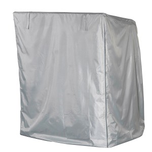 Silberne Strandkorbhülle von Mehr Garten Plus, wasserdicht und atmungsaktiv.