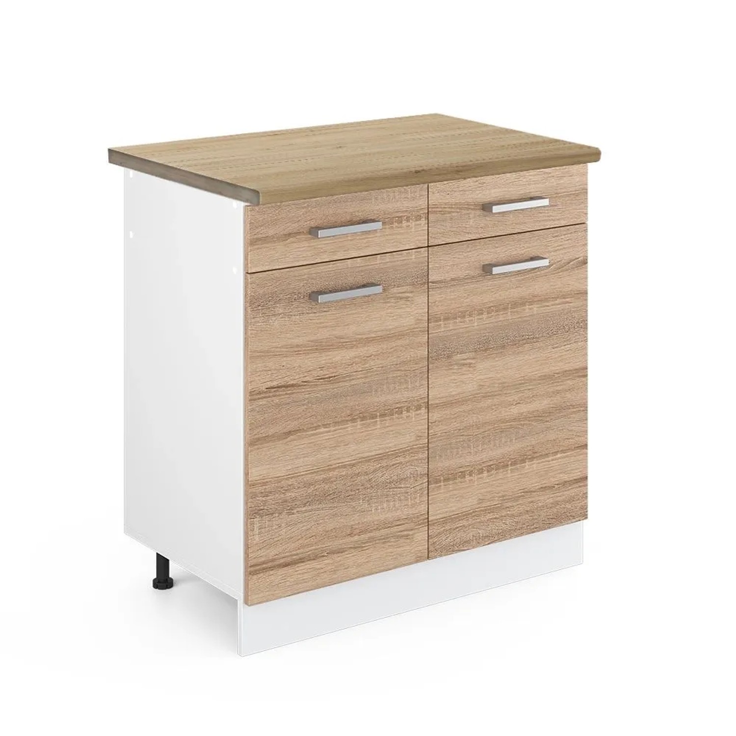 Vicco Küchenunterschrank R-Line Schubladenschrank für die Küche Sonoma Weiß 80 cm AP Eiche