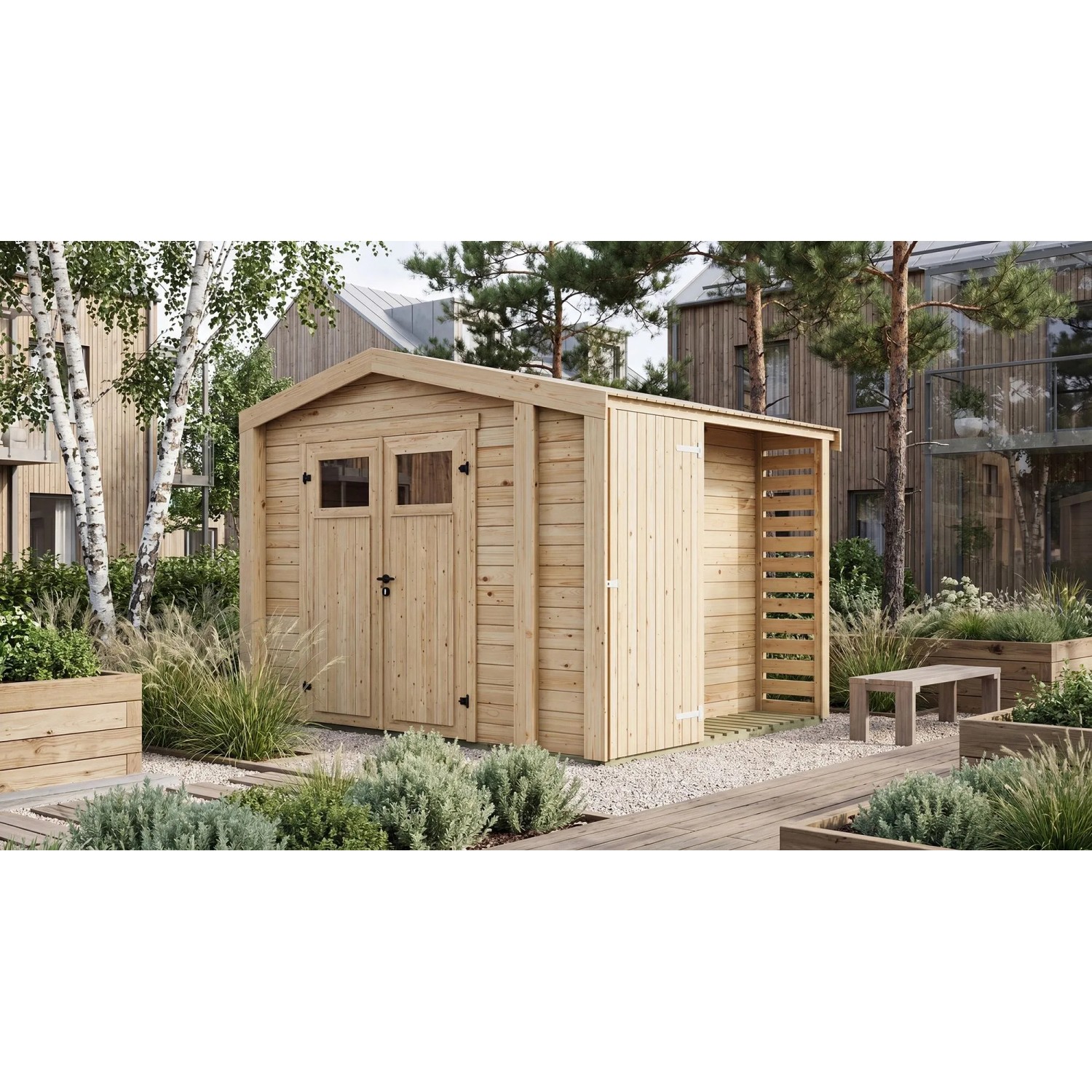 Weka Holz-Gartenhaus Killarney Satteldach Natur Unbehandelt 361 cm x 313 cm