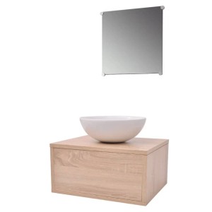 vidaXL 4-Tlg Badmöbel-Set mit Waschbecken und Wasserhahn Beige 273686