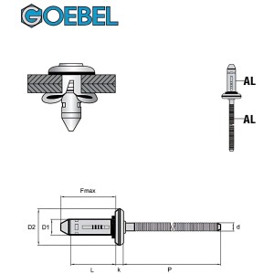 GOEBEL 250 Presslaschen-Blindnieten EPDM Dichtscheibe Aluminium 5,2 x 17,5mm Flachkopf Nieten Blindniete Tre-Go