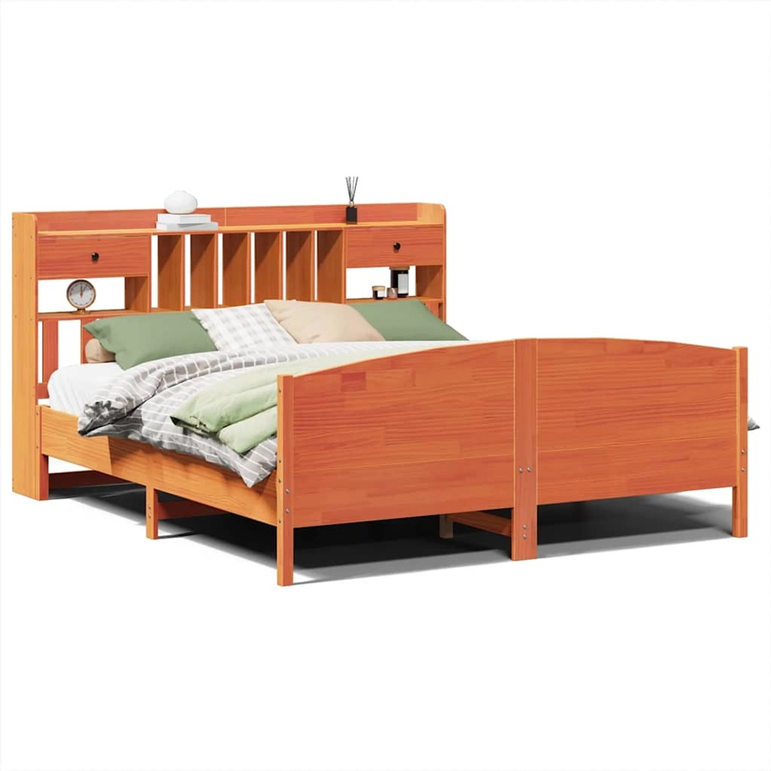 vidaXL Massivholzbett mit Regal ohne Matratze Wachsbraun 180x200 cm 3323136 günstig online kaufen