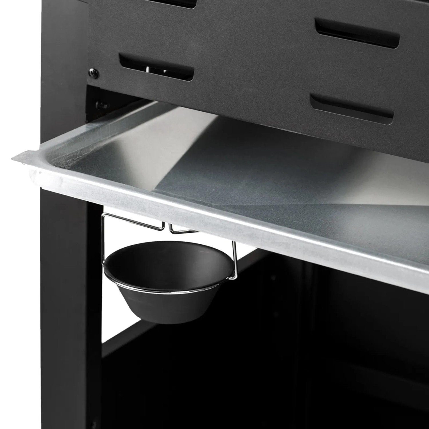 Detailaufnahme Fettauffangschale des Taino Red 6+1 Gasgrills.