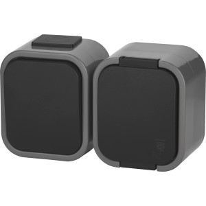 Kombi-Steckdose und Schalter in Schwarz-Grau für Aufputzmontage, ideal für Innen- und Außenbereiche.