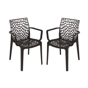 Garden Pleasure Stuhl-Set Calvera, 2 schwarze Gartenstühle mit Armlehne und modernem Design.