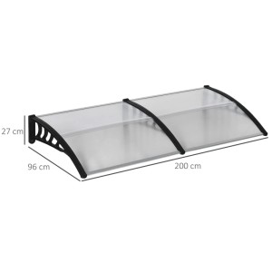 Outsunny Pultvordach 200x96x27 cm, transparent mit schwarzen Haltern, UV-Schutz für Haustür. Fenster-Zubehör.
