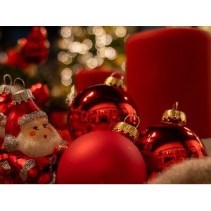 Rote Krebs Glas Lauscha Weihnachtskugeln, 12-teiliges Set (5cm) mit Glanz und Satin Finish.